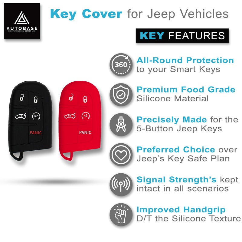 Autobase Silicone Key Fob Cover for Jeep Grand Cherokee Renegade Compass Dodge Challenger Charger Dart Durango Journey Chrysler 200 300 | Car Accessory | Key Protection Case - 2Pcs - Image 3
