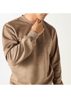 Iconic Iconic Solid Sweatshirt with Round Neck and Long Sleeves  - Image 4