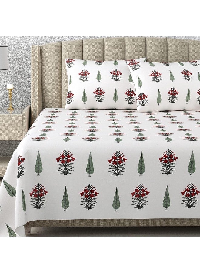 DE CAMA Since 1997 | 100% Cotton 300 TC Premium King Size Bedsheet for Double Bed (108 x 108 Inch) with 2 Pillow Covers Set (17 x 27 Inch) Designer Printed Bedsheet Set - Dark Red - Image 1