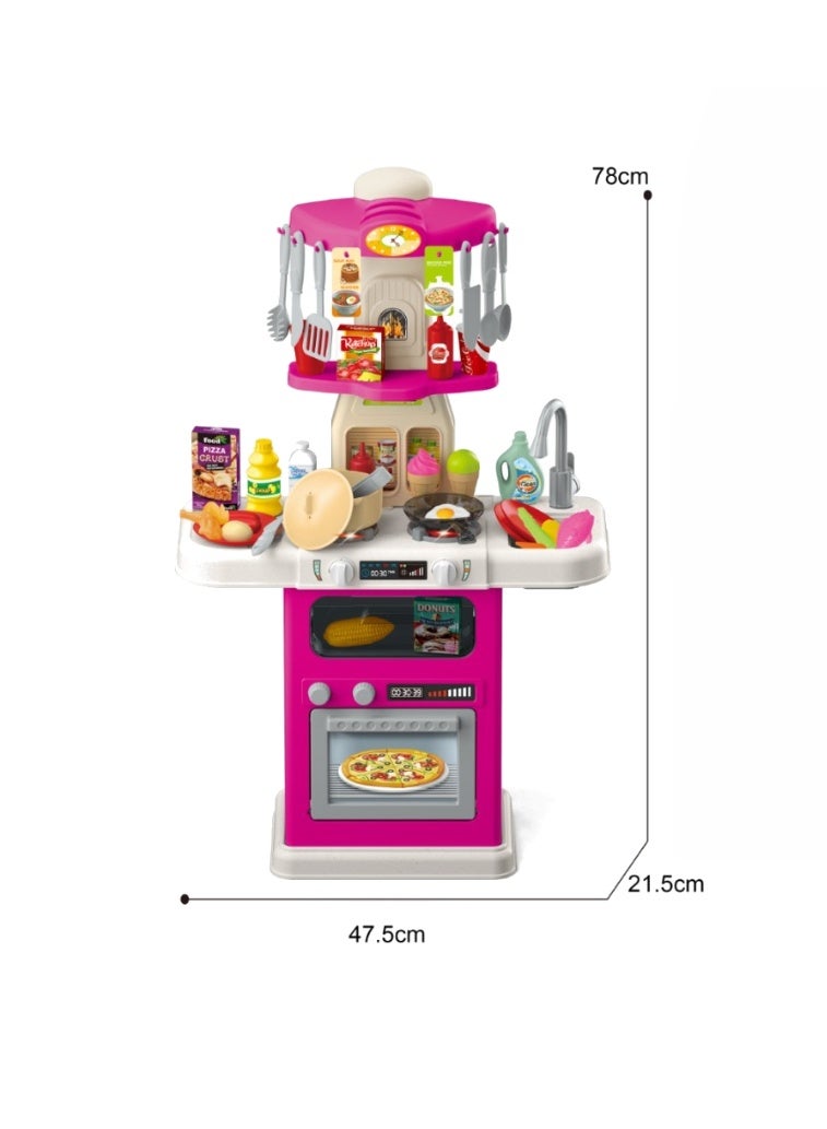 STORE 7 Large Interactive Kids Play Kitchen Set 64 Pieces – Modern Toy Kitchen with Lights, Sound & Real Water Circulation, Pretend Cooking Set with Oven, Stove, Sink & Accessories, Pink Educational Kitchen for Boys & Girls, 78 cm - Image 3