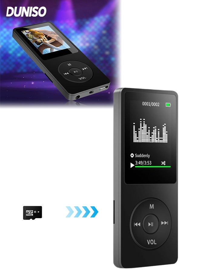 DUNISO MP3 Player，Portable HiFi Music Player with Bluetooth 5.0，Insert Card Music Player with Speaker，FM Radio，Voice Recorder，Photo，Video Play，E-Book Reader,Black，4GB - Image 1