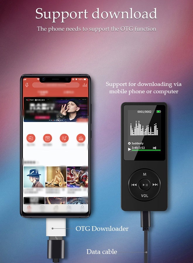 DUNISO MP3 Player，Portable HiFi Music Player with Bluetooth 5.0，Insert Card Music Player with Speaker，FM Radio，Voice Recorder，Photo，Video Play，E-Book Reader,Black，4GB - Image 4
