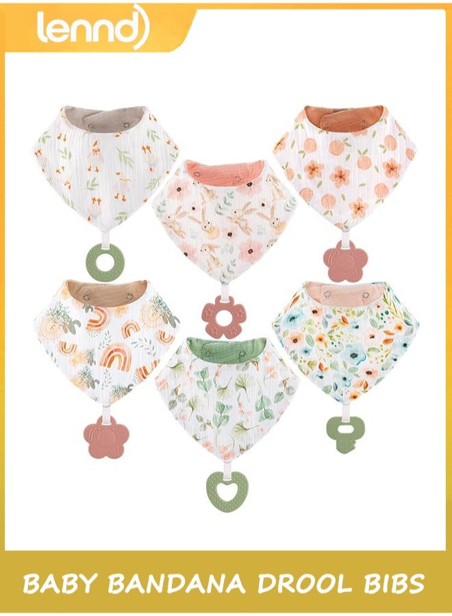 LENND Baby Bandana Drool Bibs 6-Pack and Teething Toys 6-Pack Made with 100% Organic Cotton, Absorbent and Soft Unisex - Image 1