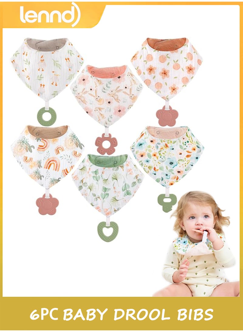 LENND 6-pack baby bibs with teething toys, made of 100% organic cotton, highly absorbent, soft and comfortable, suitable for both boys and girls. - Image 1