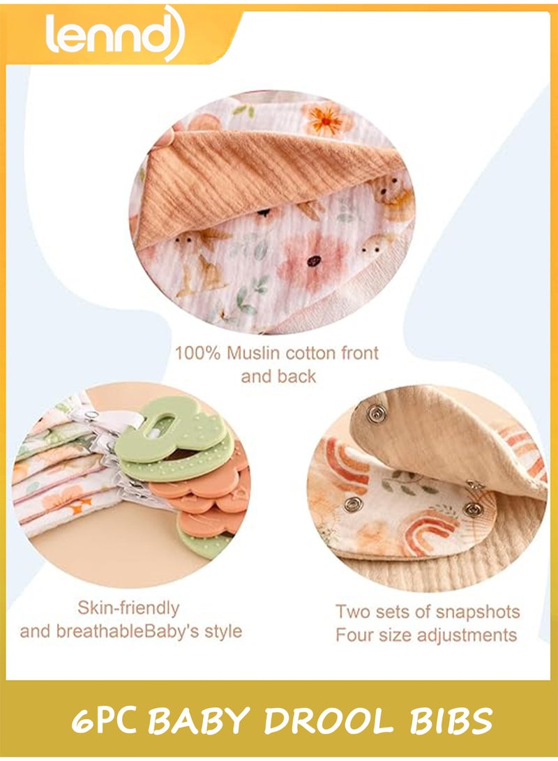 LENND 6-pack baby bibs with teething toys, made of 100% organic cotton, highly absorbent, soft and comfortable, suitable for both boys and girls. - Image 2