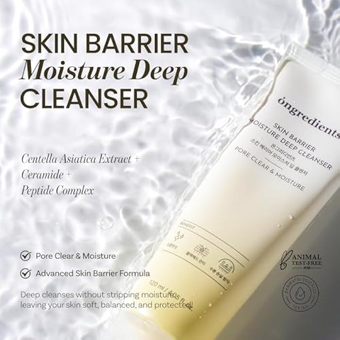 ONGREDIENTS Skin Barrier Moisture Deep Cleanser | Daily Face Wash for All Types | Centella, Peptide, AHA, LHA, Hydrating, Soothing, Pore Tightening | Vegan, Korean Skin Care 4.06 fl Oz - Image 2