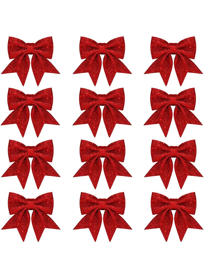 The Bros 12Pcs 5.5'' Red Wreath Bows, Decorative Sequin Ties, Bow Ornaments for Home Party - Image 1
