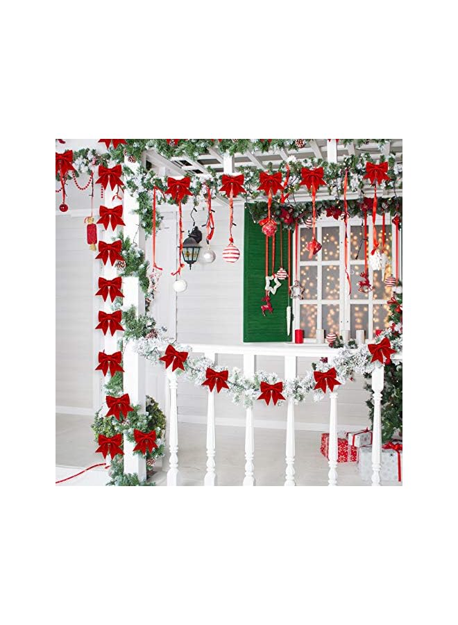 The Bros 12Pcs 5.5'' Red Wreath Bows, Decorative Sequin Ties, Bow Ornaments for Home Party - Image 3