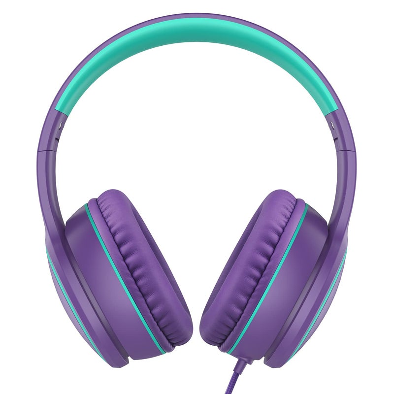RORSOU R10 Over-Ear Headphones with Microphone, Lightweight Folding Stereo Bass Headset with 1.5M No-Tangle Cord, Portable Wired Headphones for Smartphone Tablet Computer MP3 / 4 (Purple) - Image 2