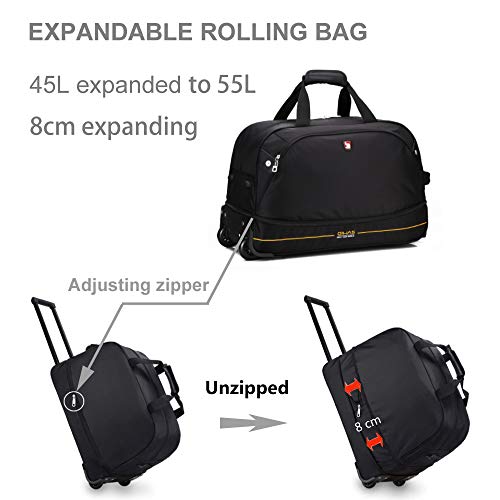 OIWAS Travel Rolling Duffle Bag with Wheels 22 inch Duffel Bag with Wheels Small Tote Weekend Overnight Carry On Luggage Expandable 50L to 60L Women Men Black - Image 4