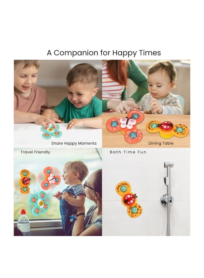 VIO 3 PCS Pop Suction Cup Spinner Toy Baby Toys for 1 2 3 Year Old Boy Girl Baby Bath Toy Airplane Car Travel Toy Table Toy Window Toys Strong Suction Spinning Toys Fidget Spinner Rotating Sensory Toys Bath Toys for Baby Toddler Kids Party Favors Basket Stuffer Birthday Gift Spinning Tops Baby Safe Bath Pool Water Toys with Rustling Whirring Sounds Baby Rattle Gifts for 1 year Old - Image 3