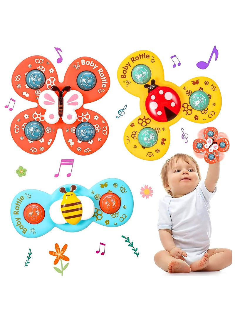 VIO 3 PCS Pop Suction Cup Spinner Toy Baby Toys for 1 2 3 Year Old Boy Girl Baby Bath Toy Airplane Car Travel Toy Table Toy Window Toys Strong Suction Spinning Toys Fidget Spinner Rotating Sensory Toys Bath Toys for Baby Toddler Kids Party Favors Basket Stuffer Birthday Gift Spinning Tops Baby Safe Bath Pool Water Toys with Rustling Whirring Sounds Baby Rattle Gifts for 1 year Old - Image 1