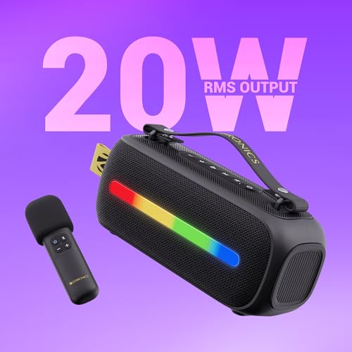 ZEBRONICS Sound Feast 80, Portable Bluetooth Speaker, 20 Watts, Upto 7h Backup, Bluetooth | USB, Karaoke, RGB LED Strip, Included Wireless Microphone, Detachable Carry Strap - Image 3