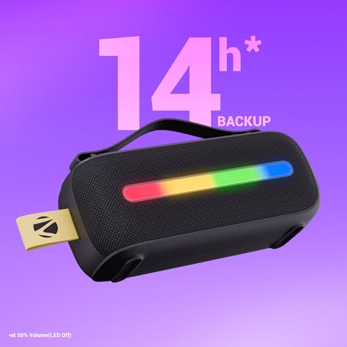 ZEBRONICS Sound Feast 80, Portable Bluetooth Speaker, 20 Watts, Upto 7h Backup, Bluetooth | USB, Karaoke, RGB LED Strip, Included Wireless Microphone, Detachable Carry Strap - Image 5