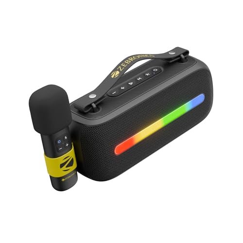 ZEBRONICS Sound Feast 80, Portable Bluetooth Speaker, 20 Watts, Upto 7h Backup, Bluetooth | USB, Karaoke, RGB LED Strip, Included Wireless Microphone, Detachable Carry Strap - Image 1