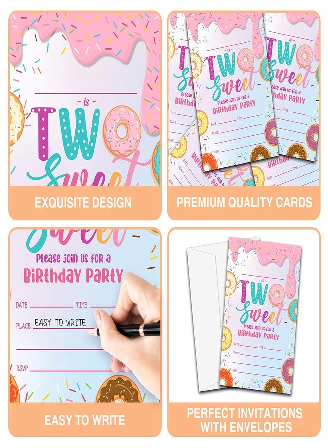 YQV Donut Sweet Two Birthday Party Invitations, 20-Count Donut 2nd Birthday Party Invites With Envelopes-HBYQK-B47 - Image 5
