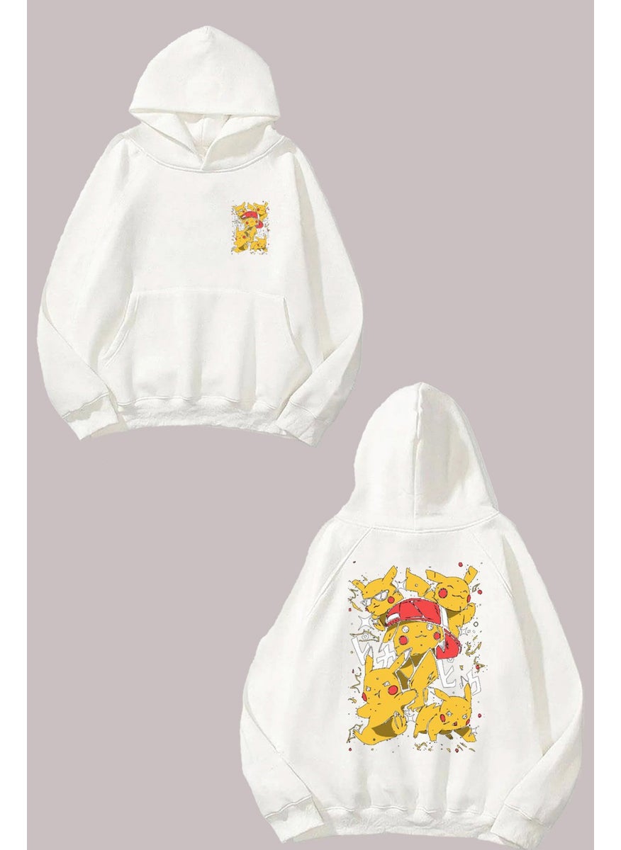 The Wert - Unisex Pikachu 03 Design Front Back Printed Regular Fit White Sweatshirt - Image 1