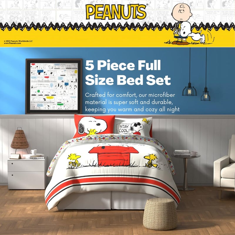 Franco Peanuts Charlie Brown & Snoopy Classic Pals Super Soft Comforter and Sheet Set, 5 Piece Full Size, (Official Licensed Product) Collectibles - Image 3