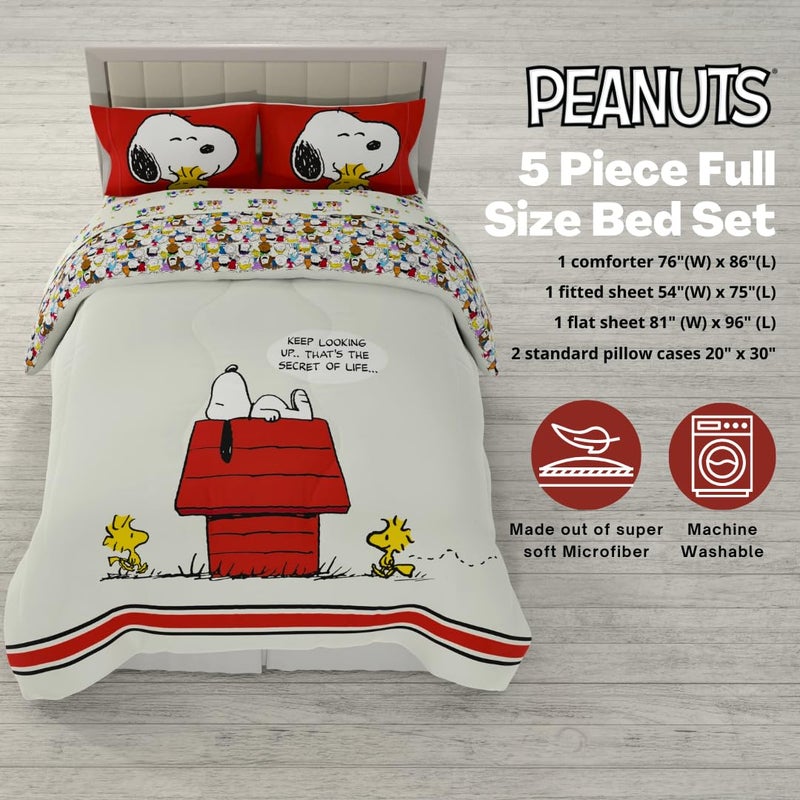 Franco Peanuts Charlie Brown & Snoopy Classic Pals Super Soft Comforter and Sheet Set, 5 Piece Full Size, (Official Licensed Product) Collectibles - Image 2