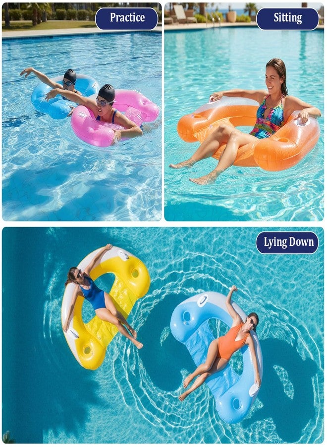 GHYKL Inflatable Pool Floats Adult, 4 Pack Pool Floaties Chair Floats Loungers for Swimming Pools Floating Lounger with Cup Holders & Handles Toy Party Floaties for Pool Party, Lake, River, Sea, Outdoor - Image 2