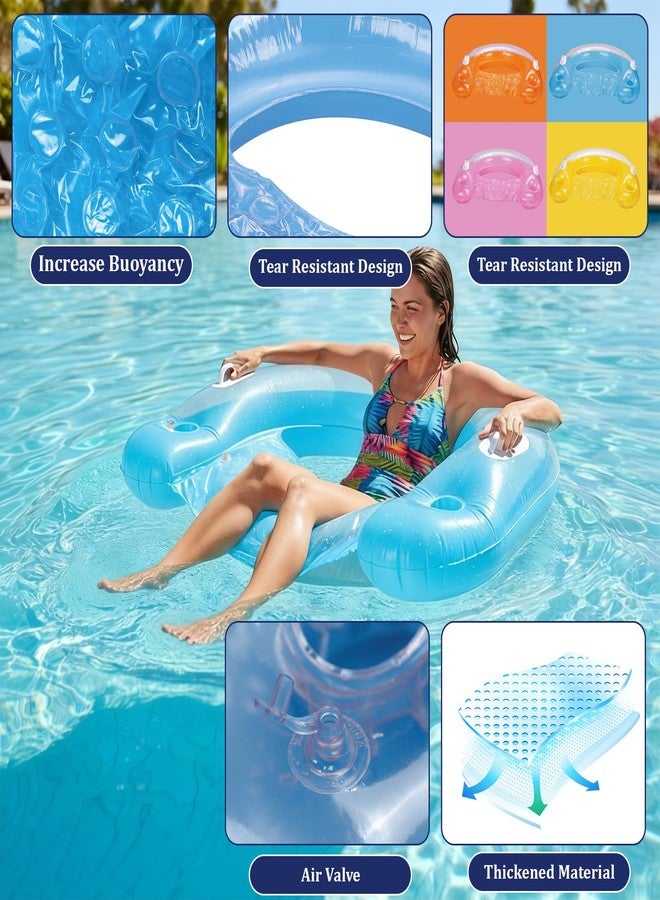GHYKL Inflatable Pool Floats Adult, 4 Pack Pool Floaties Chair Floats Loungers for Swimming Pools Floating Lounger with Cup Holders & Handles Toy Party Floaties for Pool Party, Lake, River, Sea, Outdoor - Image 3