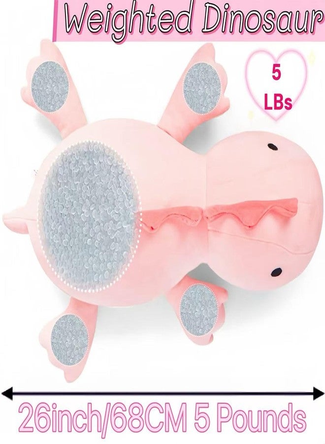 JOD® Weighted Dinosaur Stuffed Animals, Dinosaur Weighted 5 lbs, 26" Large Weighted Plush Animal, Cute Plush Toy Pillow, Soft Dino Plushie Gifts for Adults, Boys & Girls (66 CM Pink) - Image 2
