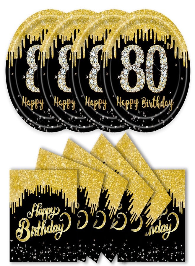 KFJBPB 40 Pcs 80th Birthday Plates and Napkins Party Supplies, Back Gold 80th Dinner Plates Napkins Tableware Set for Men Women Cheers to 80 Years Birthday Party Decorations Serves 20 (80th) - Image 1