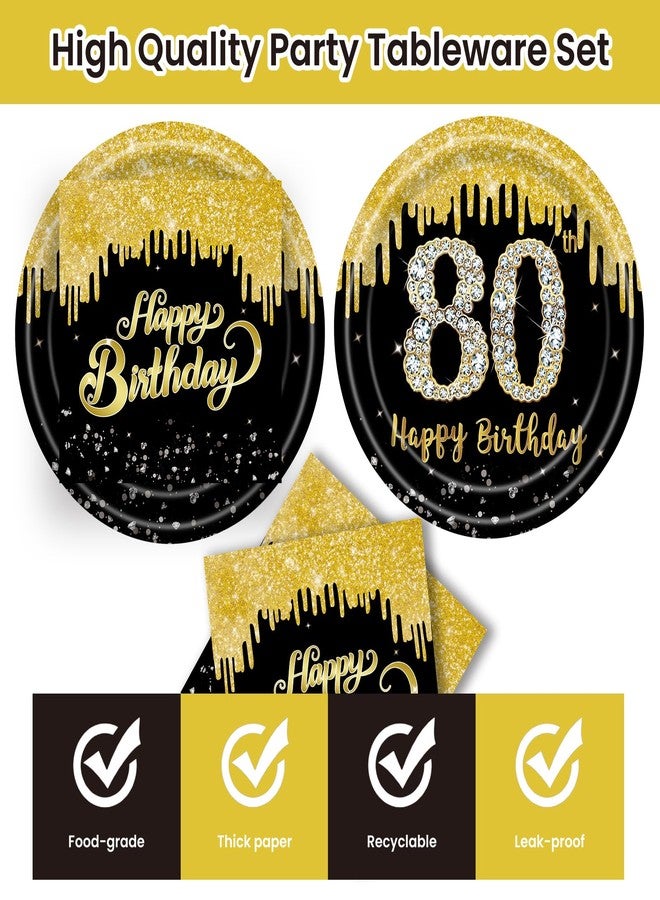 KFJBPB 40 Pcs 80th Birthday Plates and Napkins Party Supplies, Back Gold 80th Dinner Plates Napkins Tableware Set for Men Women Cheers to 80 Years Birthday Party Decorations Serves 20 (80th) - Image 3