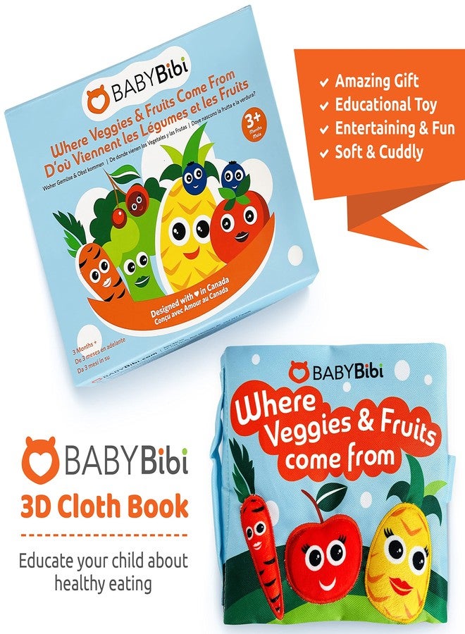 BabyBibi Soft Baby Book, ''Where Veggies & Fruits Come from''. Interactive Teething Infant Book, Touch & Feel, Crinkle Cloth Book for Babies 3 Months+ - Image 2