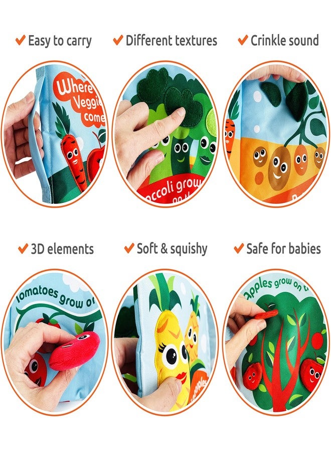 BabyBibi Soft Baby Book, ''Where Veggies & Fruits Come from''. Interactive Teething Infant Book, Touch & Feel, Crinkle Cloth Book for Babies 3 Months+ - Image 3