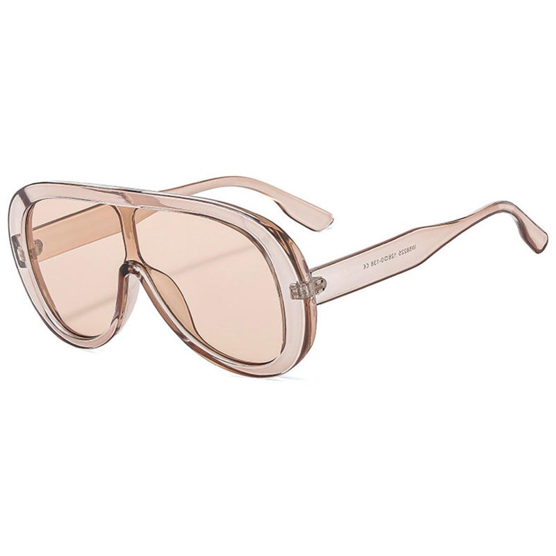 willochra Oversized Pilot Sunglasses Women Fashion Big Frame One Piece Sun Glasses Mask Goggle Trendy Metal Frame Oval Shades (PINK) - Image 3