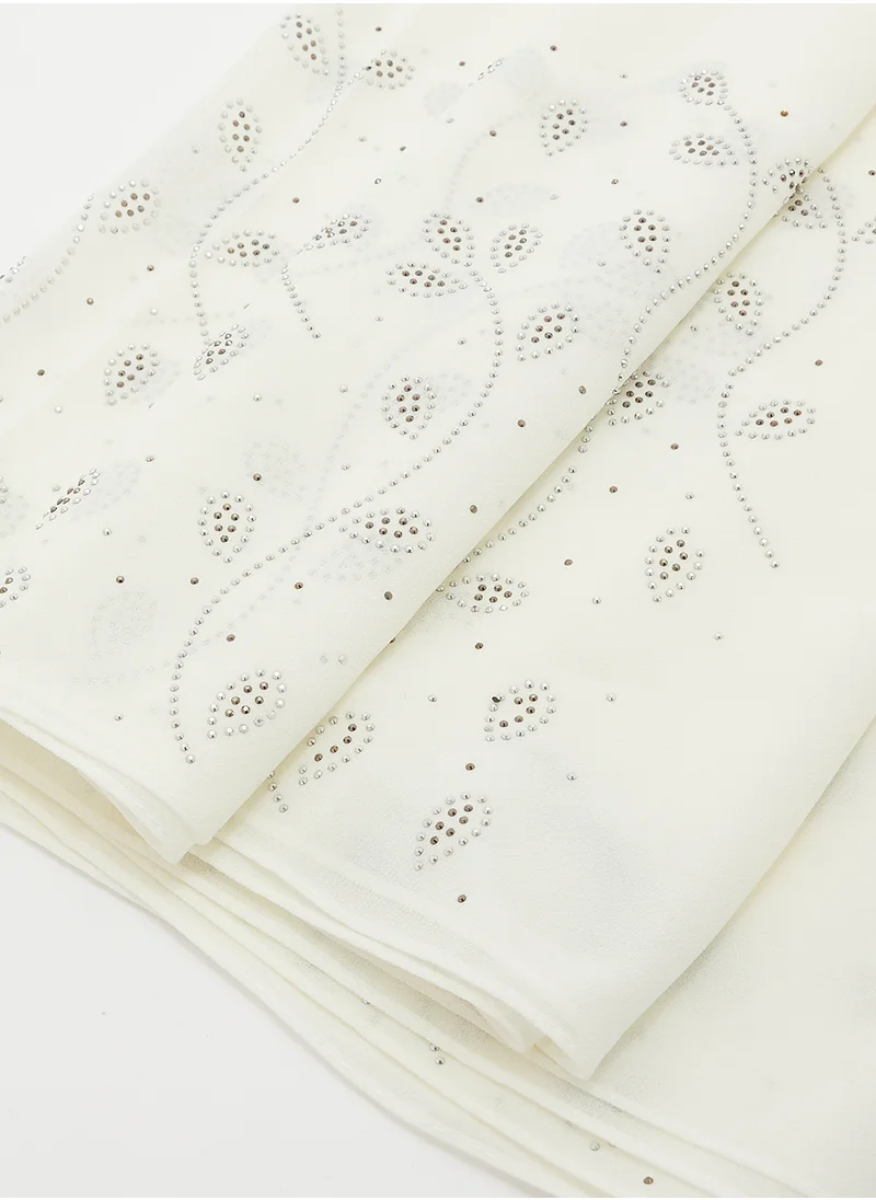Khizana Embellished  Leaf Detail Long Hijab Scarf