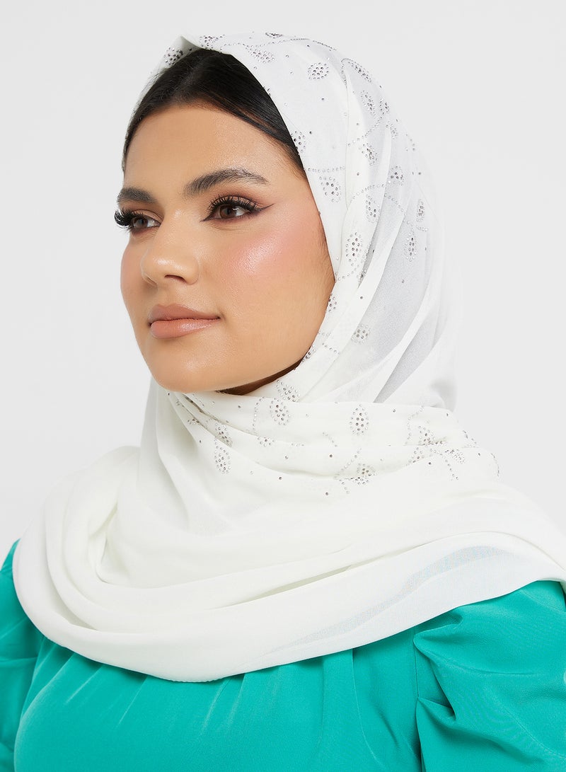 Khizana حجاب طويل مزين بتفاصيل ورقة  - Image 3