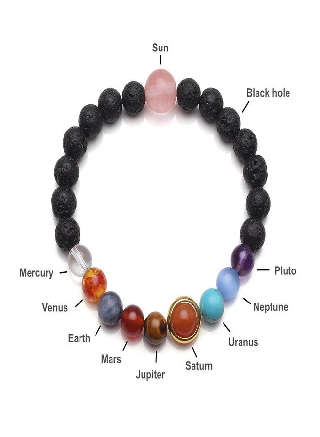 Jovivi Solar System Bracelet Universe Galaxy The Nine Planets Natural Stone Lava Rock Beads Essentional Oil Diffuser Bracelet for Women Men Gifts - Image 3