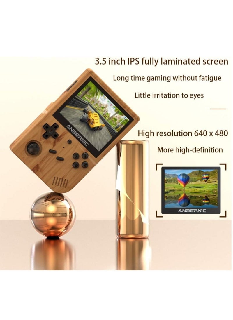 ANBERNIC  - RG351V Handheld Game Console, Plug & Play Video Games Supports Double TF Extend 256GB, Portable Game Console 3.5 Inch IPS Screen 2521 Games (Woodgrain) - Image 1