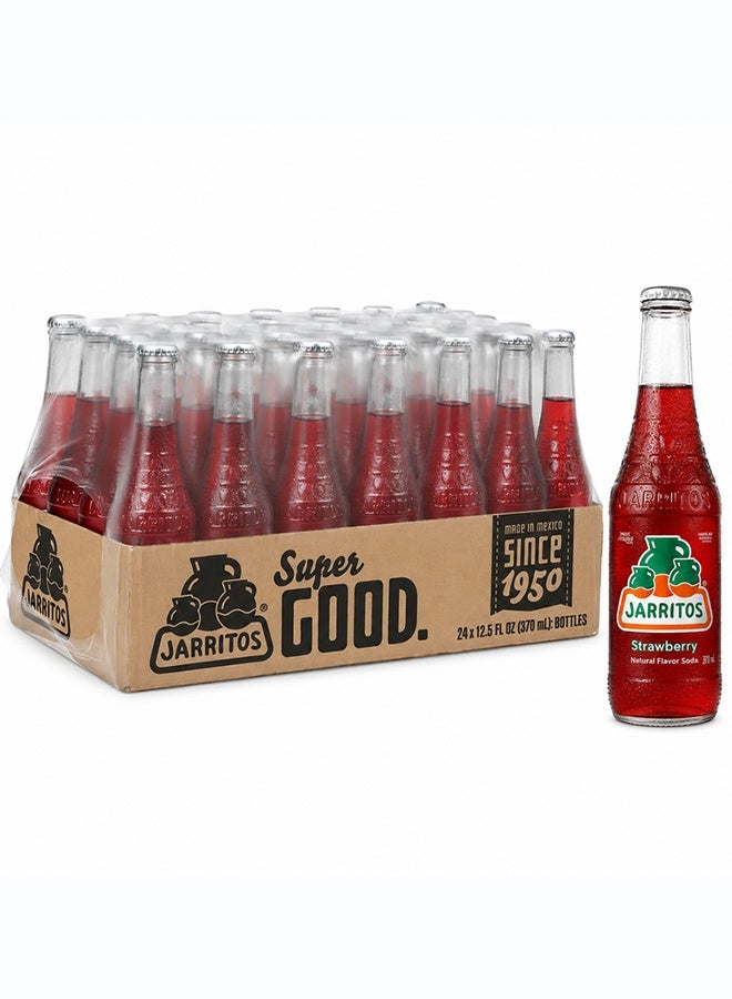 Jarritos Strawberry Flavour Mexican Carbonated Soft Drink Soda in Glass Bottles, Fruity Fizzy Refreshing Beverage, 370 ml Each, Made in Mexico Since 1950, Case Pack of 24