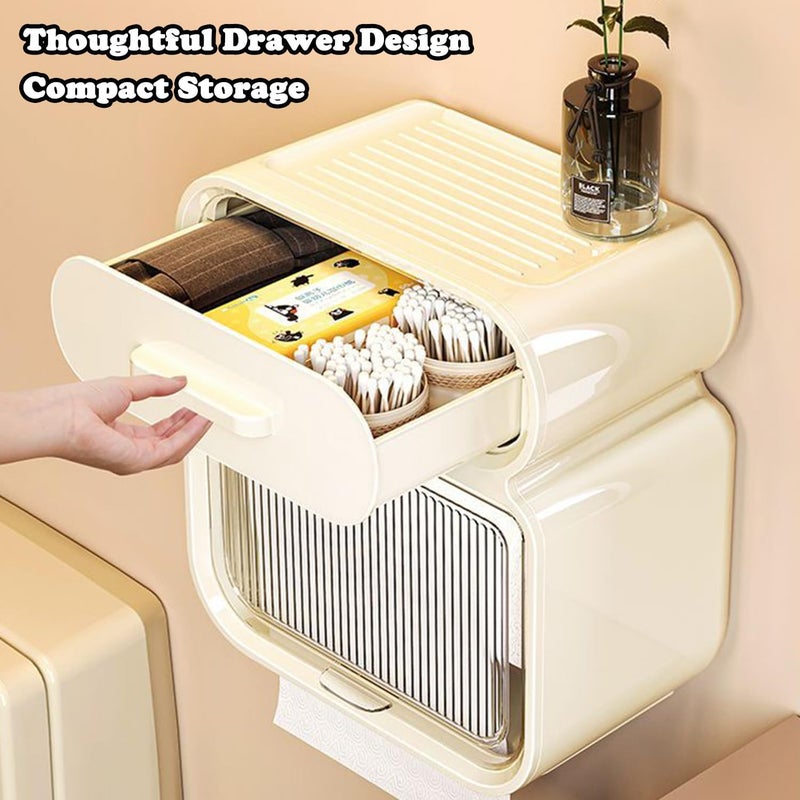 LINJIE Toilet Paper Holder, Wall-Mounted Tissue Box, Waterproof Toilet Paper Dispenser with Drawer, Punch-Free Hanging Tissue Roll Storage Box for Bathroom Kitchen Living Room - Image 4