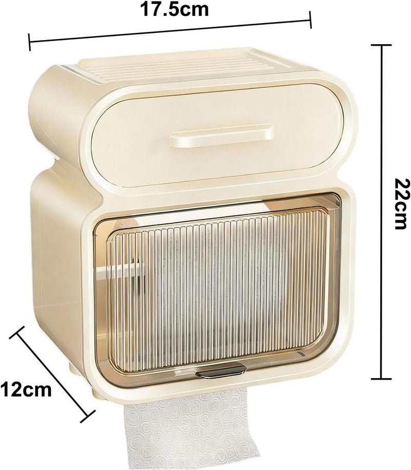 LINJIE Toilet Paper Holder, Wall-Mounted Tissue Box, Waterproof Toilet Paper Dispenser with Drawer, Punch-Free Hanging Tissue Roll Storage Box for Bathroom Kitchen Living Room - Image 2