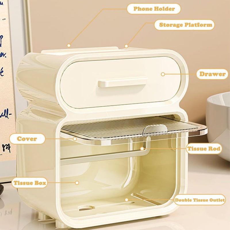 LINJIE Toilet Paper Holder, Wall-Mounted Tissue Box, Waterproof Toilet Paper Dispenser with Drawer, Punch-Free Hanging Tissue Roll Storage Box for Bathroom Kitchen Living Room - Image 3