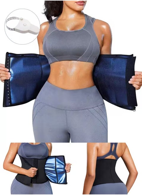 Fitness Sauna Waist Belt,Waist Exercise Belt for Flat Tummy, Abdominal Shaping Waist Belt,Belly Slimming and Fat Reducing belt,Sports Fitness Sweat for Men and Women.Sauna belt  for workout, Comes with Automatic Rebound Body Measuring Tape.