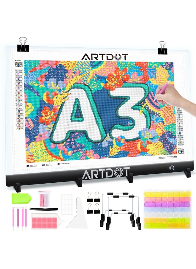 ARTDOT A3 Led Light Pad For Diamond Painting  Usb Powered Light Board Kit  Adjustable Brightness With Diamond Painting Tools Detachable Stand And Clips  - Image 1