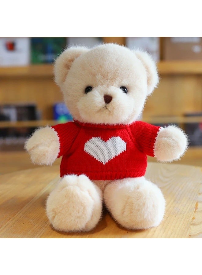 Plush Teddy Bear with Heart Sweater, Soft Stuffed Animal Toy, White and Beige, 30 cm Height, Valentine's Day Gift - Image 3