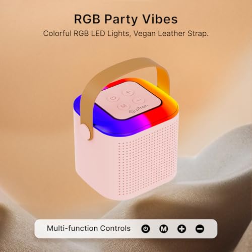 pTron Newly Launched Fusion Tunes 10W Mini Bluetooth Speaker, Wireless Karaoke Mic, 8Hrs Playtime, Vivid RGB Lights, Voice Effects, Multi-Play Modes BT5.1/TF Card & Type-C Charging (Light Pink) - Image 5