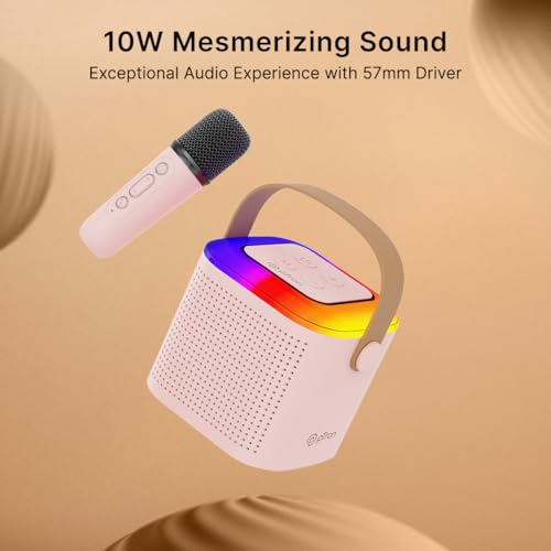 pTron Newly Launched Fusion Tunes 10W Mini Bluetooth Speaker, Wireless Karaoke Mic, 8Hrs Playtime, Vivid RGB Lights, Voice Effects, Multi-Play Modes BT5.1/TF Card & Type-C Charging (Light Pink) - Image 3