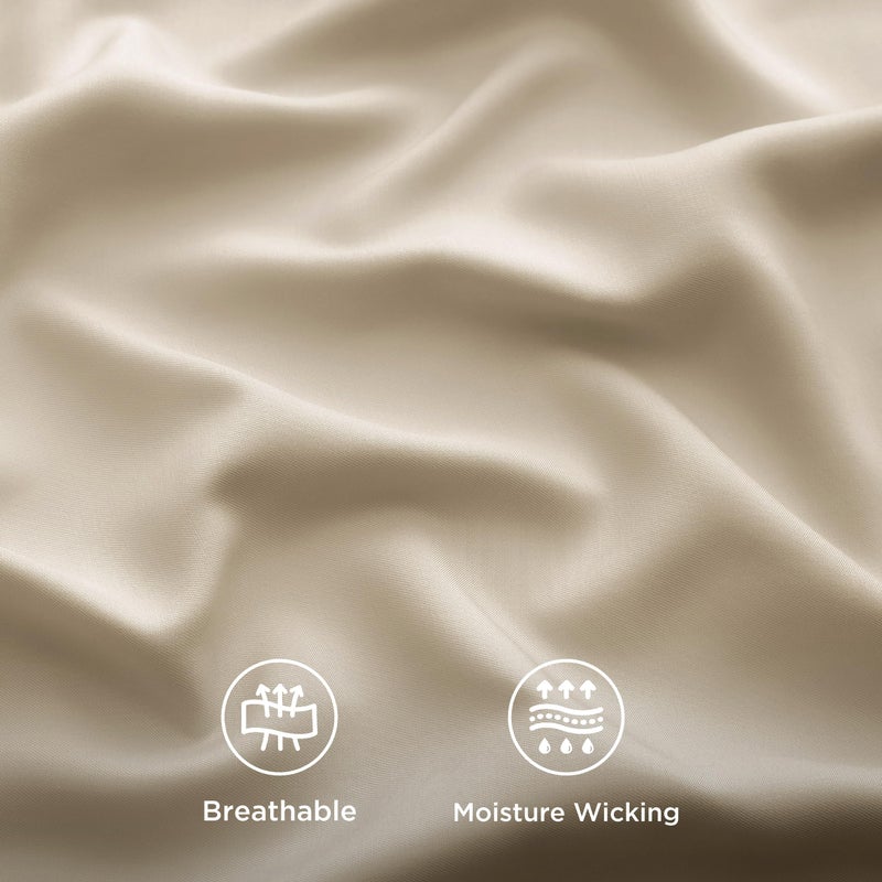 Bedsure King Size Sheet Set, Cooling Sheets, Rayon Derived from Bamboo, Deep Pocket Up to 16", PureWoven, Breathable & Soft, Bed Sheets, Hotel Luxury Silky Bedding for Hot Sleepers, Beige - Image 4