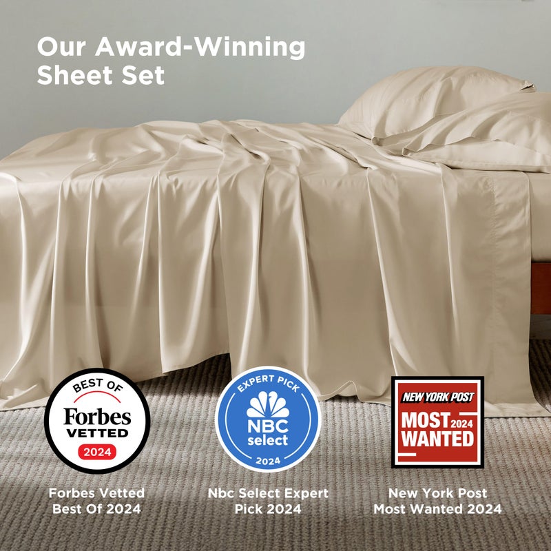 Bedsure King Size Sheet Set, Cooling Sheets, Rayon Derived from Bamboo, Deep Pocket Up to 16", PureWoven, Breathable & Soft, Bed Sheets, Hotel Luxury Silky Bedding for Hot Sleepers, Beige - Image 2