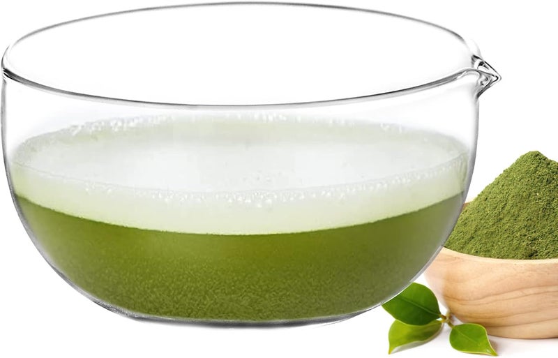 MOLFUJ Glass Matcha Bowl With Pouring Spout, Ceremonial Mixing Chawan 20 oz 590ml, Clear Traditional Japanese Style Matcha Green Tea Cup Mug, Hammer Spouted Matcha Mixer - Image 1