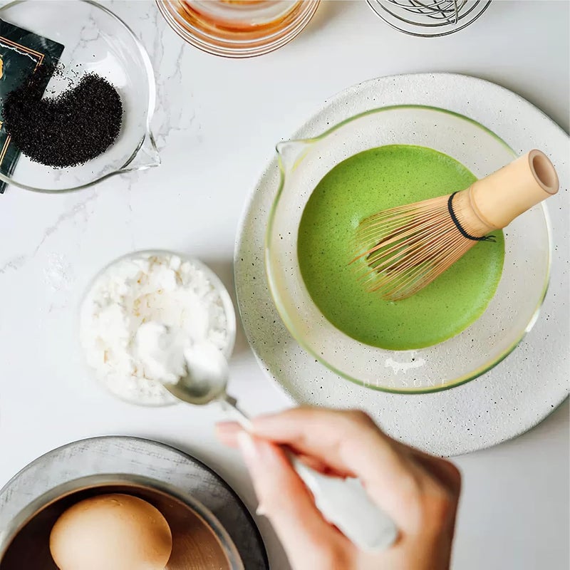 MOLFUJ Glass Matcha Bowl With Pouring Spout, Ceremonial Mixing Chawan 20 oz 590ml, Clear Traditional Japanese Style Matcha Green Tea Cup Mug, Hammer Spouted Matcha Mixer - Image 2
