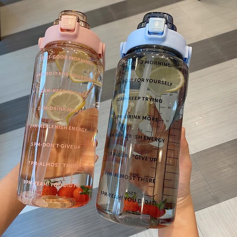OLMARTT KITCHENWARE OLMARTT KITCHENWARE 2L Capacity Belt Straw Transparent Motivational Water Bottle for Office School College Gym Time Marker Leak Proof BreakProof Comes with Multicolor  - Image 5