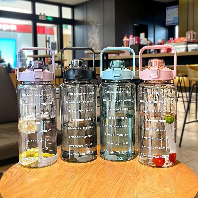 OLMARTT KITCHENWARE OLMARTT KITCHENWARE 2L Capacity Belt Straw Transparent Motivational Water Bottle for Office School College Gym Time Marker Leak Proof BreakProof Comes with Multicolor  - Image 4